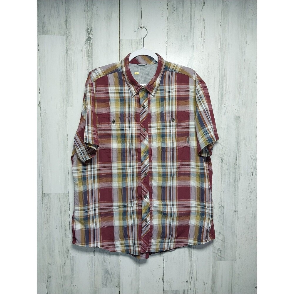 Eddie Bauer Travex Shirt Mens Extra Large White Maroon Plaid Hiking Lightweight